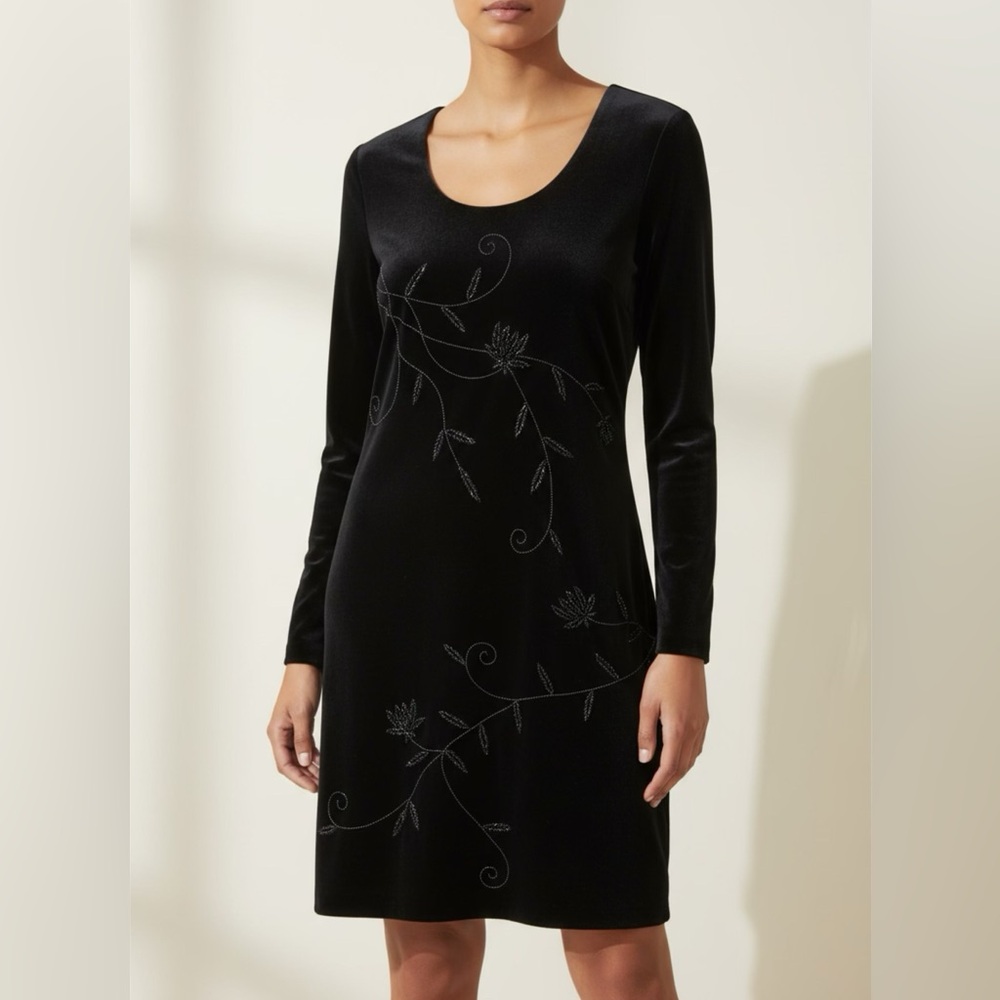 After Dark Black Vintage 90”Beaded Velvet Women’s Dress Goth Whimsy Size 14